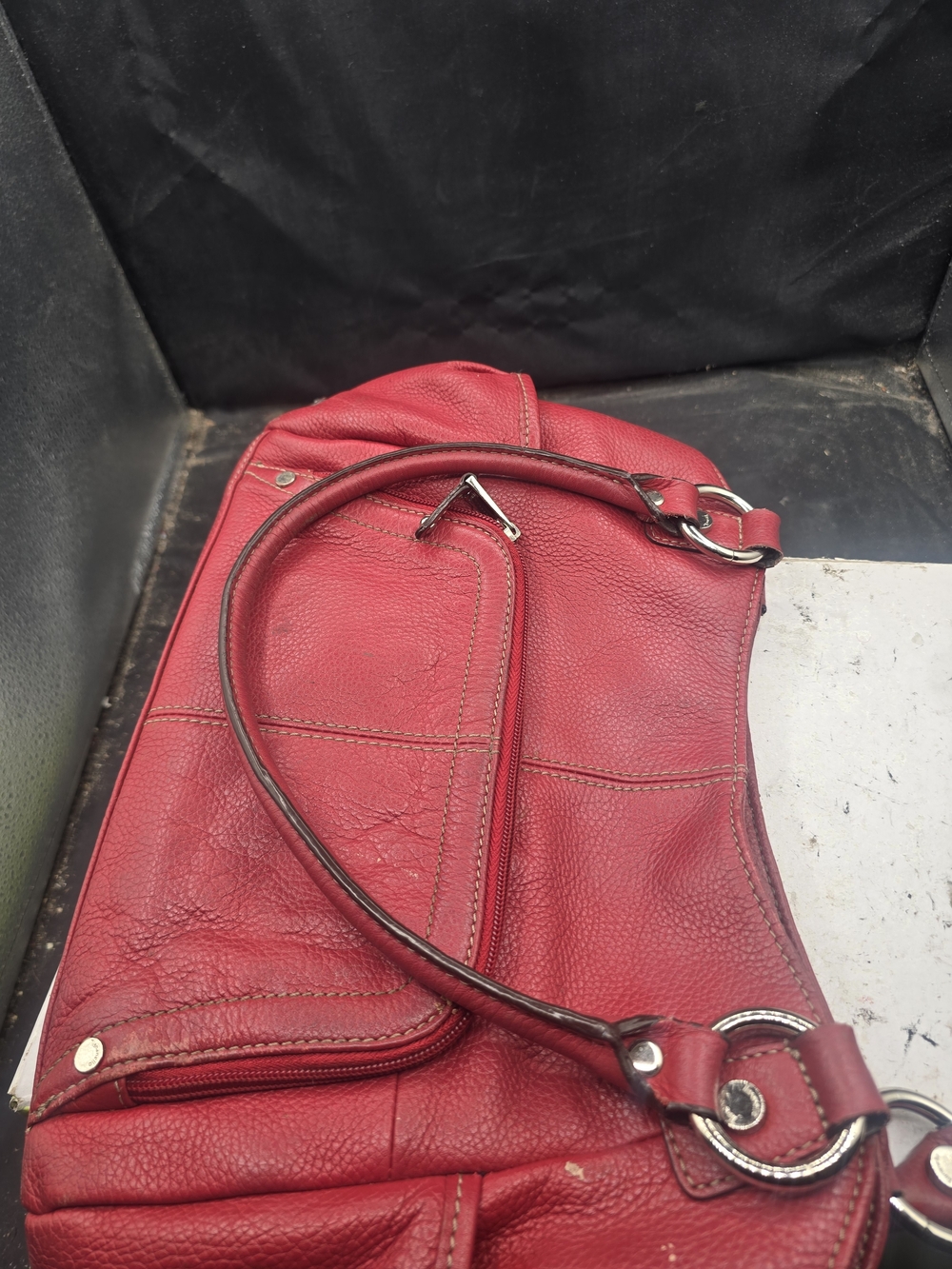 Red Leather Shoulder Hobo with Silver Ring Hardware